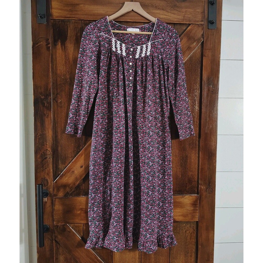 Eileen West Womens XS Floral Knit Cotton Nightgown Lace Trim Prairie Romantic